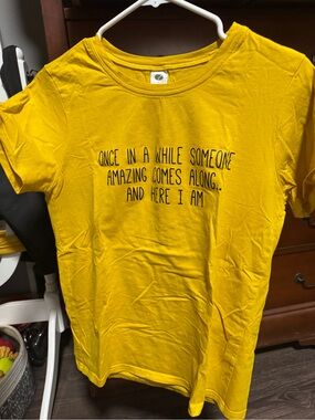 Hanes Yellow Graphic Tee with Black Text - Crewneck Short Sleeve